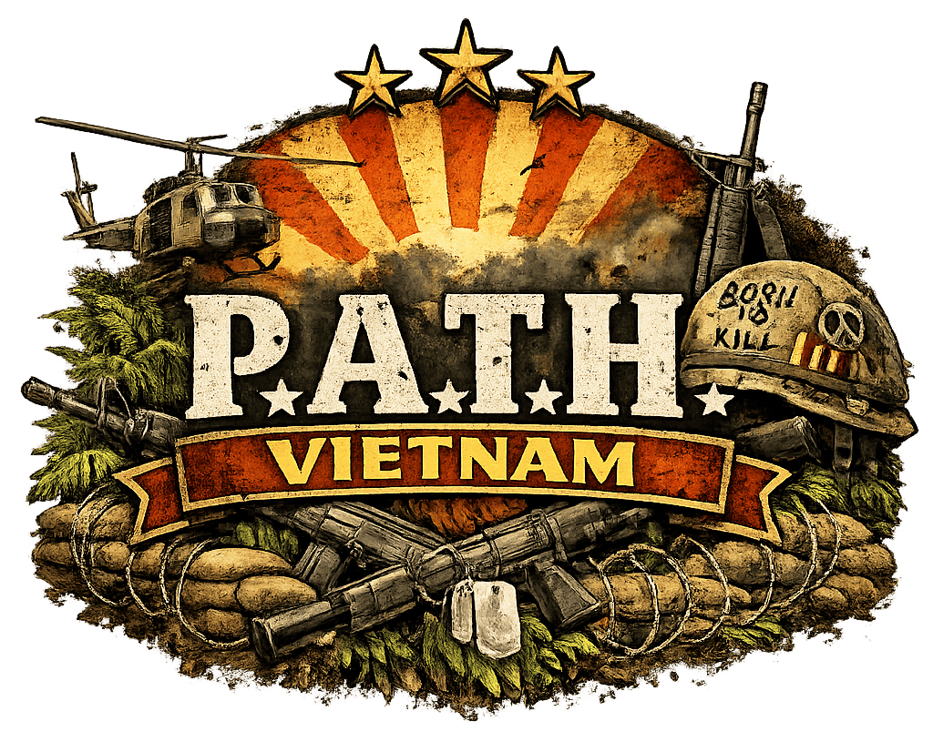P.A.T.H.: Vietnam emblem — a Huey, an M1 helmet and crossed rifles over a sunburst.