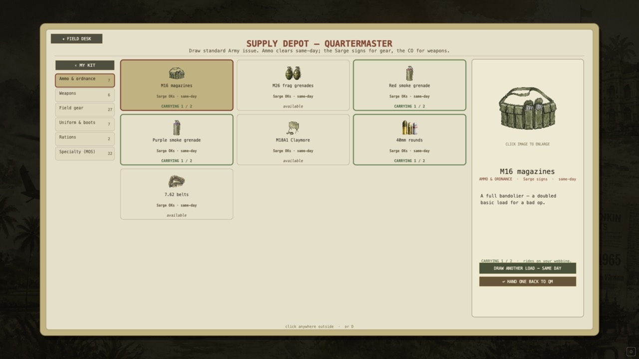 The supply depot. Draw what you can carry.