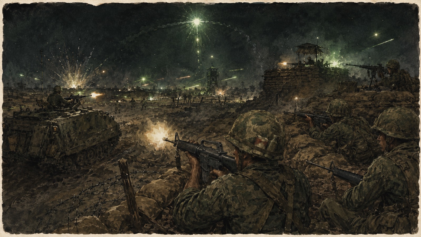 The Tet Offensive: a night attack on the base.