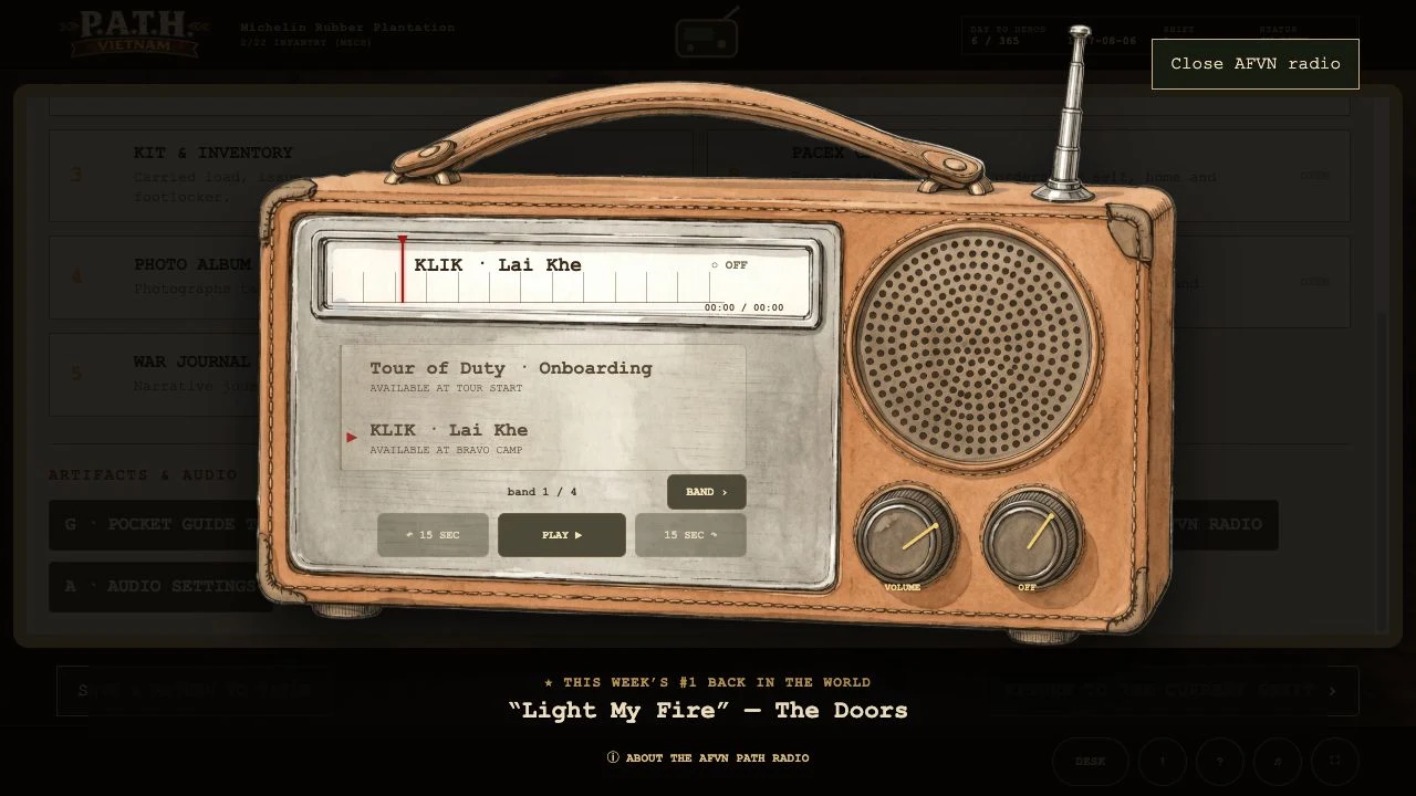 AFVN on the dial screen from the game