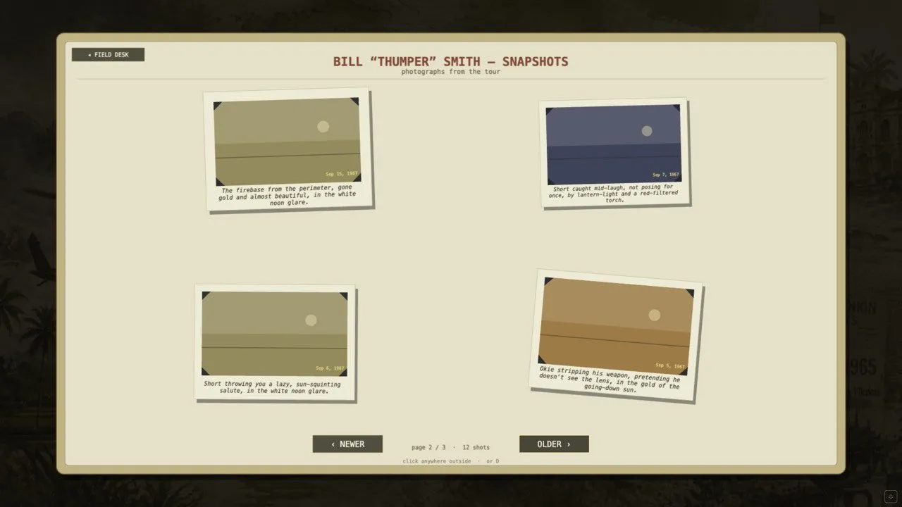 Your photo album screen from the game