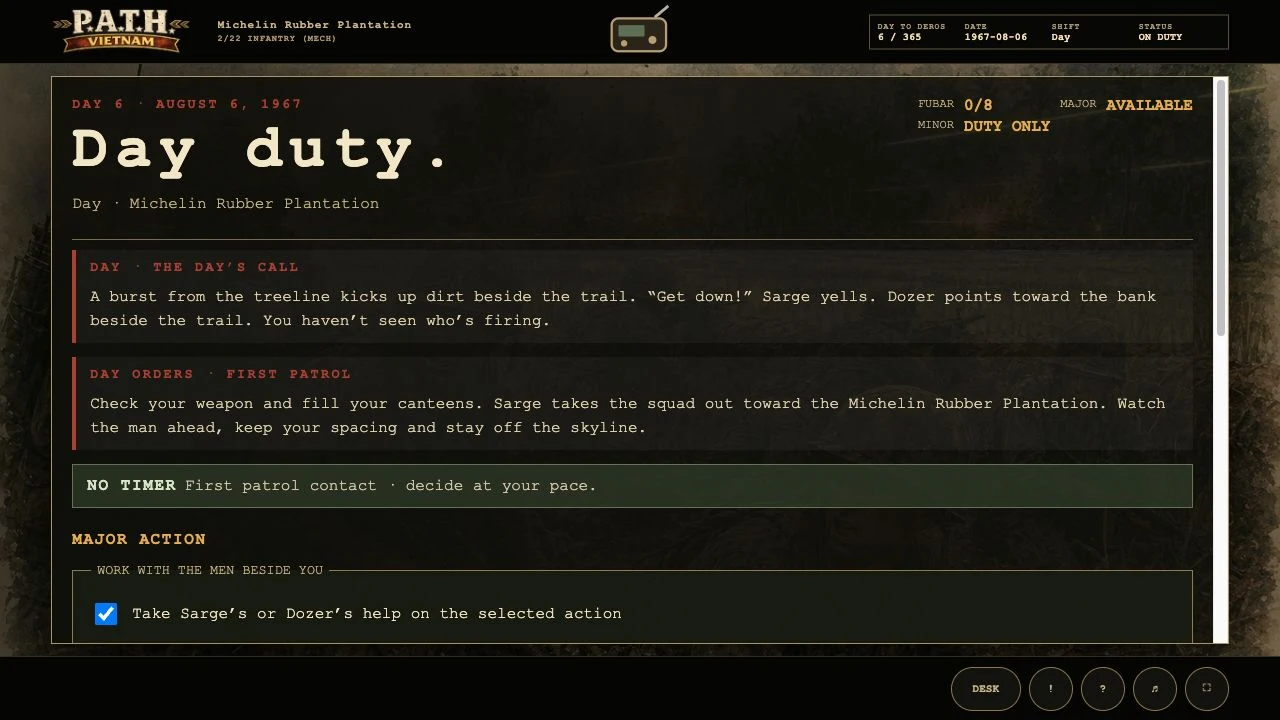 A patrol scene and player choices in the live Tour of Duty prototype